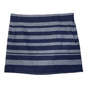 Gap Women's Mini Skirt Linen Blend Blue Gray Stripe Size 8 Navy Lined